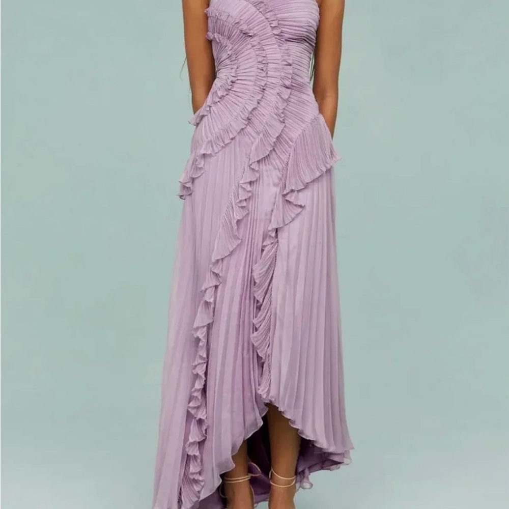Chic Asymmetrical Pink Pleated Ruffle Dress